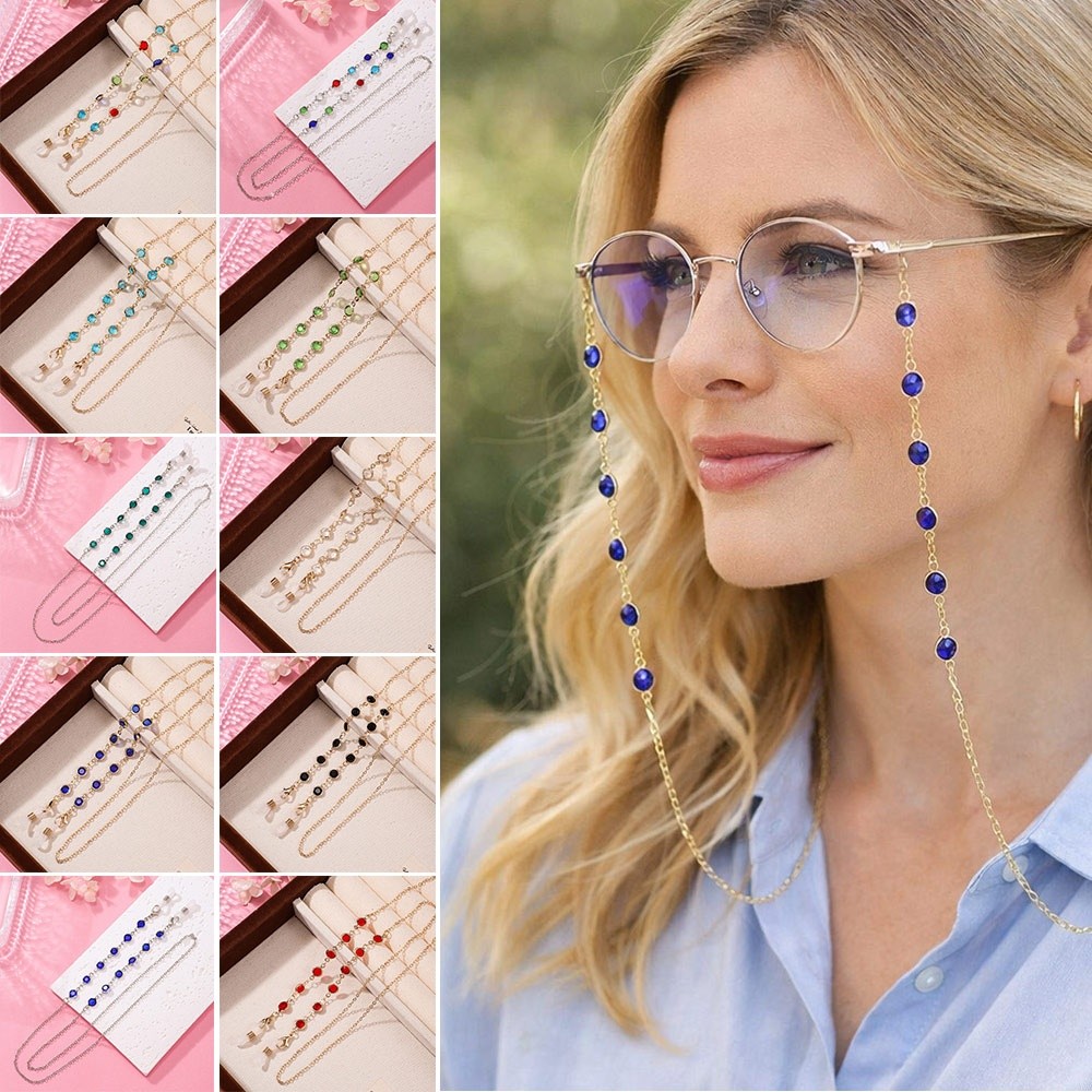 Mask Chain Holder - Trendy Colorful Crystal Beads Eyeglass Holder