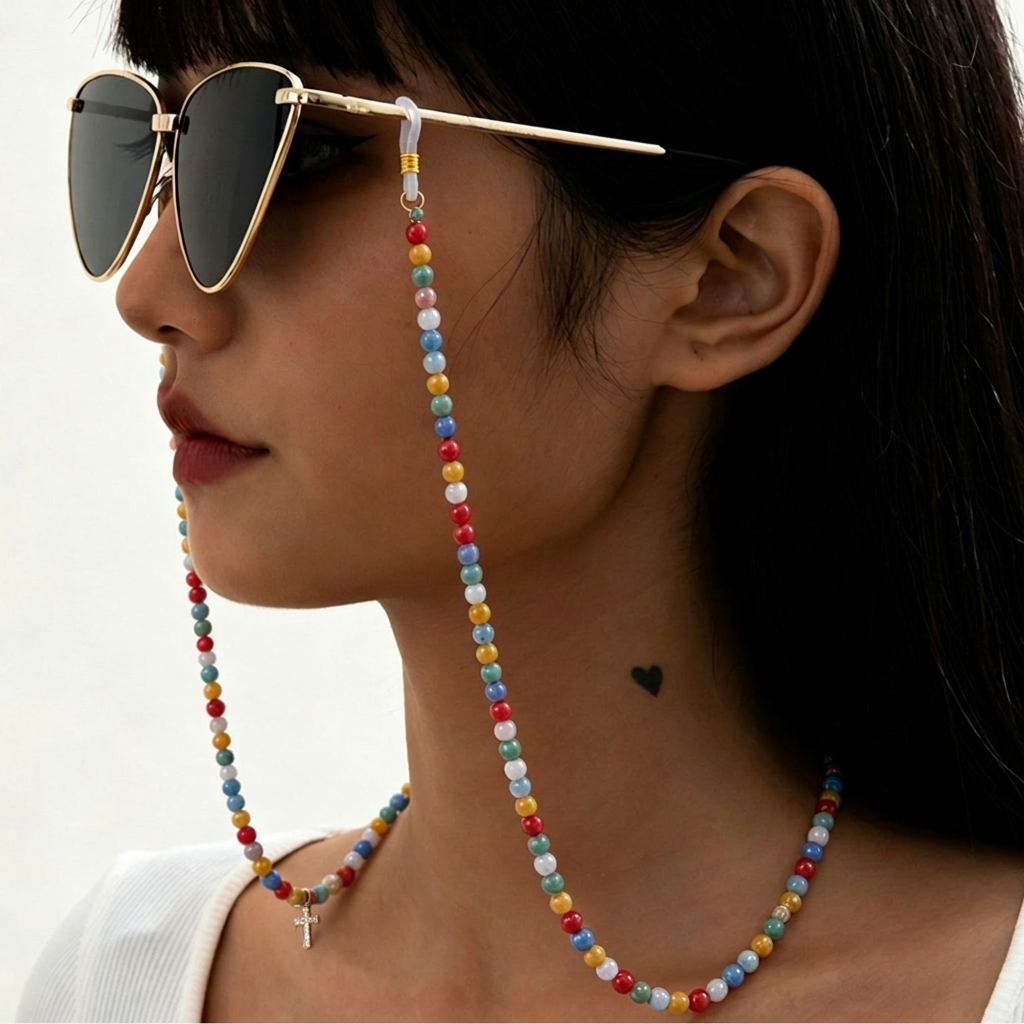 2-in-1 Non-slip Beaded Acrylic - Mask Chain Holder avis et prix