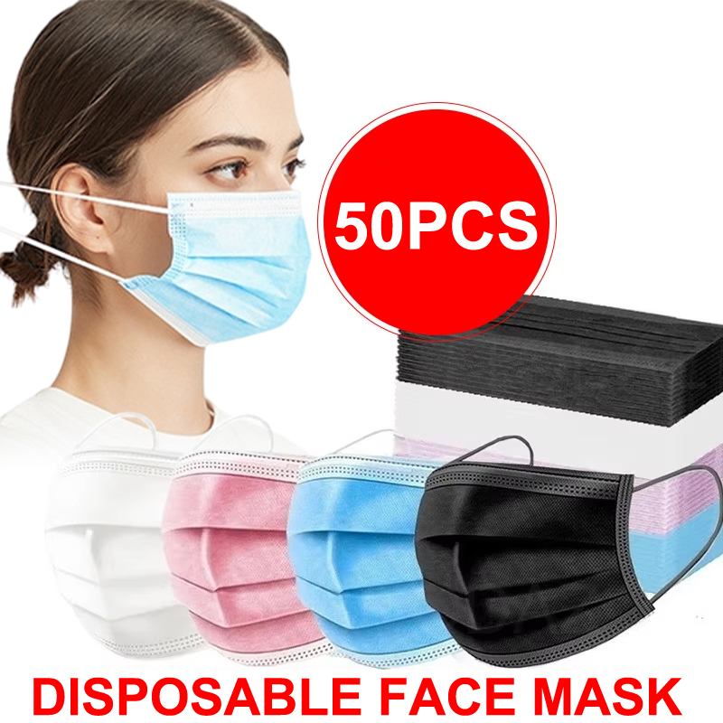 50Pcs 3-layer Mask Face Masks  - Black Face Mask Pack avis et prix