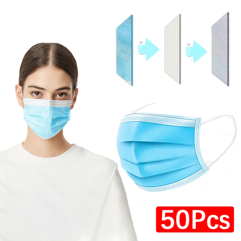 50Pcs 3-layer Mask Face Masks  - Black Face Mask Pack avis et prix