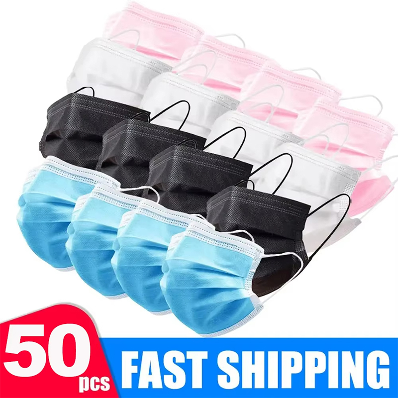 50Pcs 3-layer Mask Face Masks  - Black Face Mask Pack avis et prix